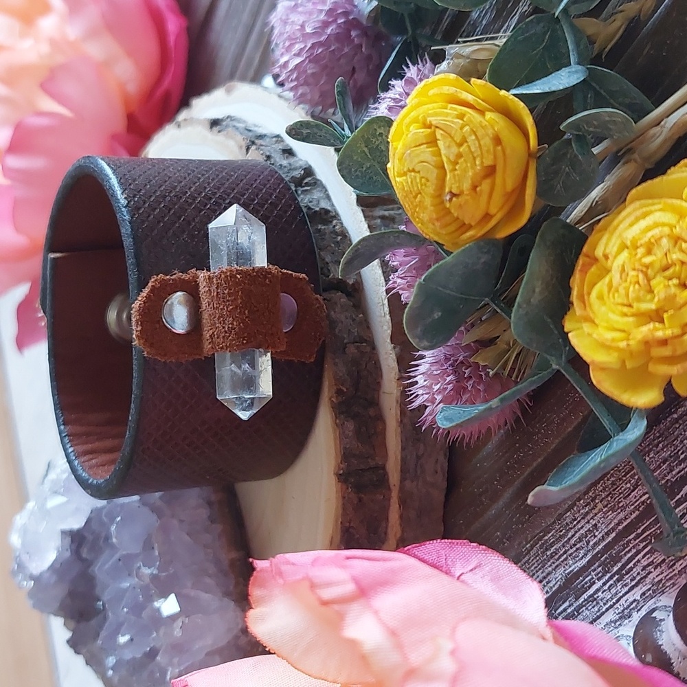 Upcycled Leather Cuff Quartz Bracelet Made by Rust Belt Raised